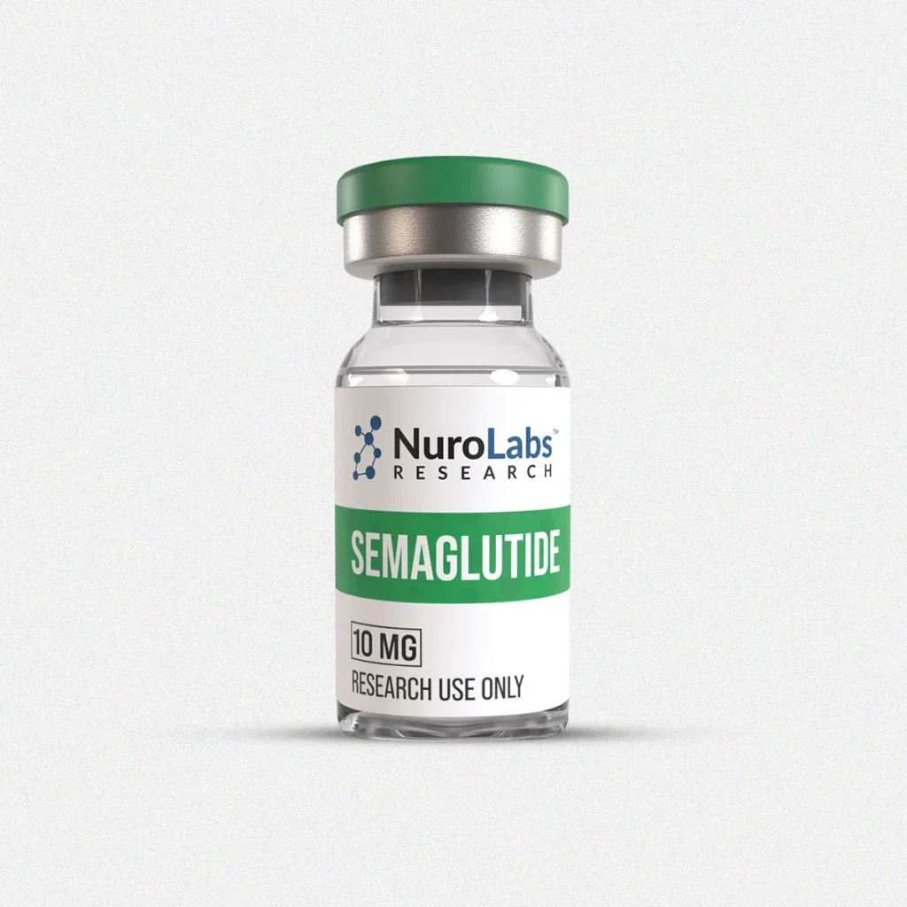 NuroLabs Research semaglutide glass vial with a green cap and green and white label